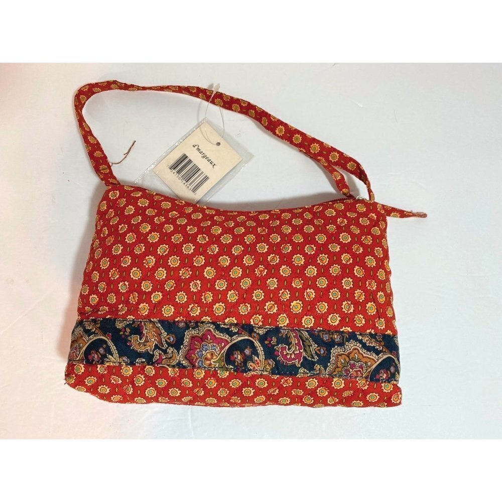 New D'Margeaux New York Paisley Print Zippered‎ Quilted Bag Burnt Orange Color